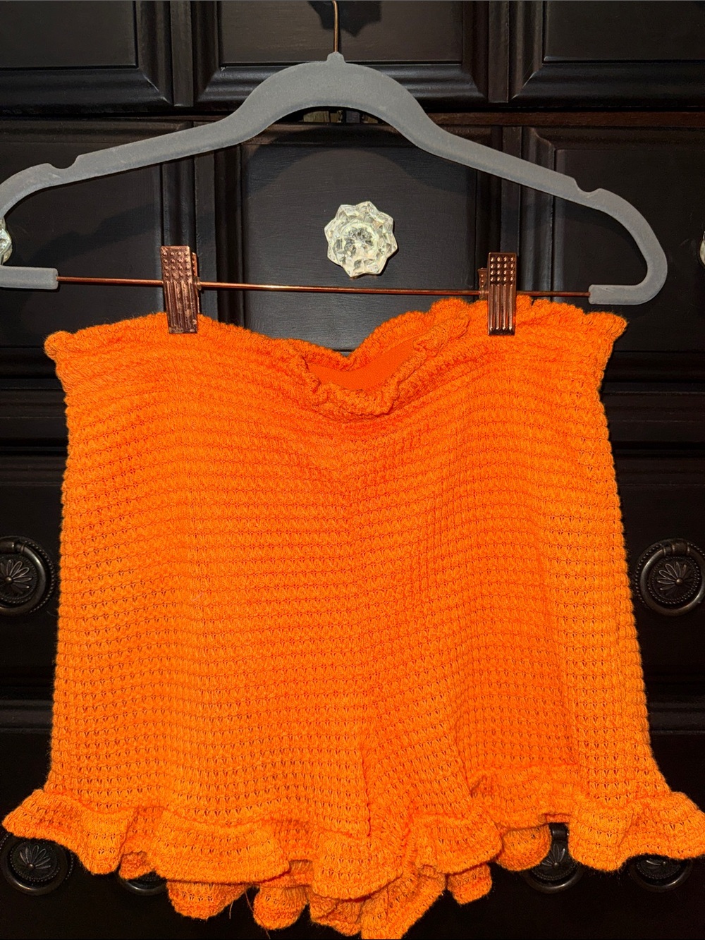 Bright Orange Knit Ruffle Hem Women’s Shorts